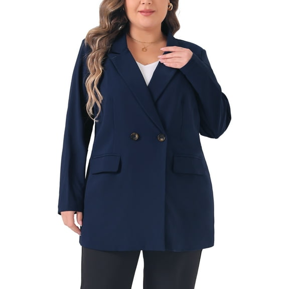 Agnes Orinda Women's Plus Size Blazers Lapel Button with Pockets Work Jackets Blazer 4X Navy Blue