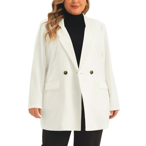 Agnes Orinda Women's Plus Size Blazers Lapel Button with Pockets Work Jackets Blazer 4X White