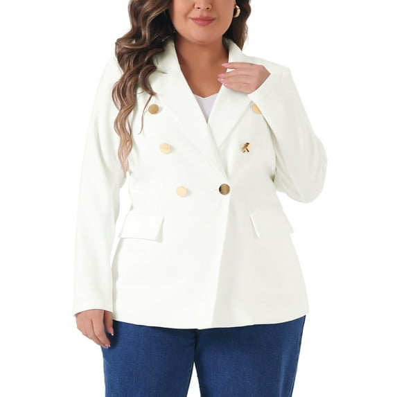 Agnes Orinda Women's Plus Size Blazers Notch Lapel Long Sleeve Buttons Office Work Jackets Blazer with Pockets 4X White