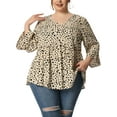 thumbnail image 1 of GRACE & GRANDEUR Women's Plus Size Tops Polka Dots V Neck 3/4 Sleeves Peplum Hem Babydoll Blouses 4X Apricot, 1 of 7
