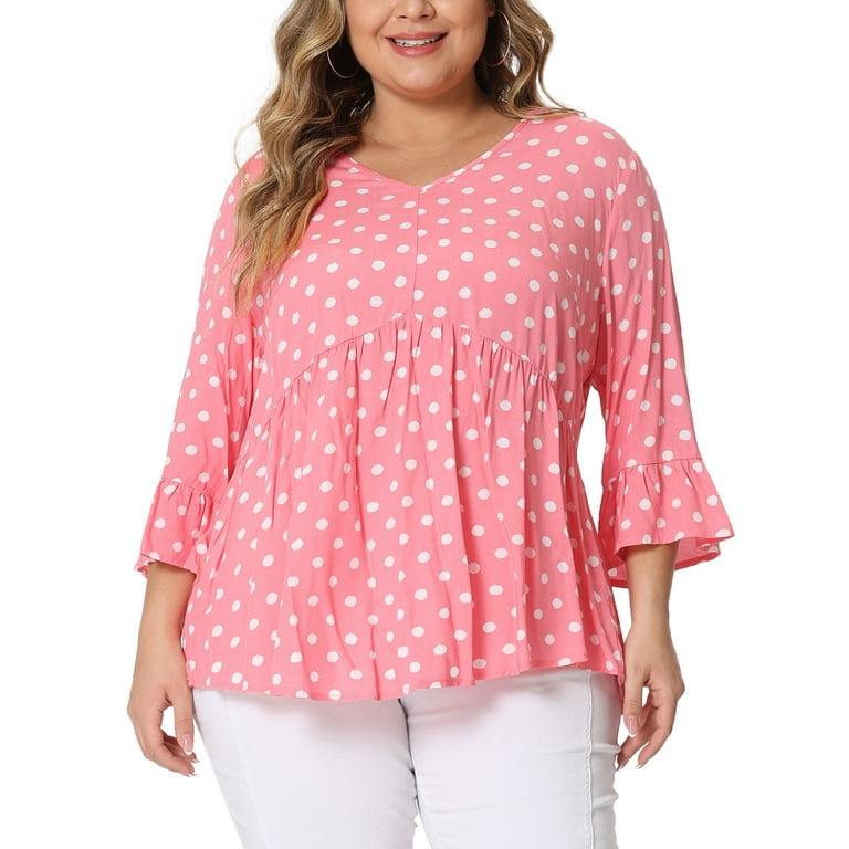 Red and white polka dot top plus size on sale