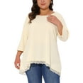 thumbnail image 1 of Agnes Orinda Plus Size Blouse for Women Waffle 3/4 Sleeve Round Neck Lace Panel Loose High Low Hem Tops 2X Beige, 1 of 6
