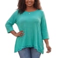 thumbnail image 1 of Agnes Orinda Women's Plus Size Blouse Waffle 3/4 Sleeve Round Neck Lace Panel Loose High Low Hem Tops 2X Blue Green, 1 of 5