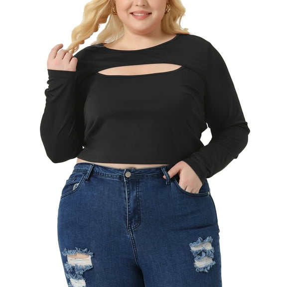 Agnes Orinda Plus Size Blouses for Women 2023 Long Sleeve Cutout Round Neck Top