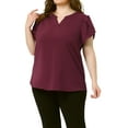 thumbnail image 1 of Agnes Orinda Women's Plus Size Blouses Notched V Neck Short Petal Sleeve Shirts Casual Tops 1X Burgundy, 1 of 6