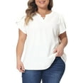 thumbnail image 1 of Agnes Orinda Women's Plus Size Blouses Notched V Neck Short Petal Sleeve Shirts Casual Tops 1X White, 1 of 6