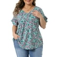 thumbnail image 1 of Agnes Orinda Women's Plus Size Floral Tops V Neck Ruffle Sleeve Summer Casual Blouses  2X Green, 1 of 5