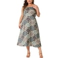 thumbnail image 1 of Agnes Orinda Women's Plus Size Summer Dress Boho Sleeveless Spaghetti Strap Backless Pattern Casual Maxi Dresses 1X Green Brown, 1 of 6