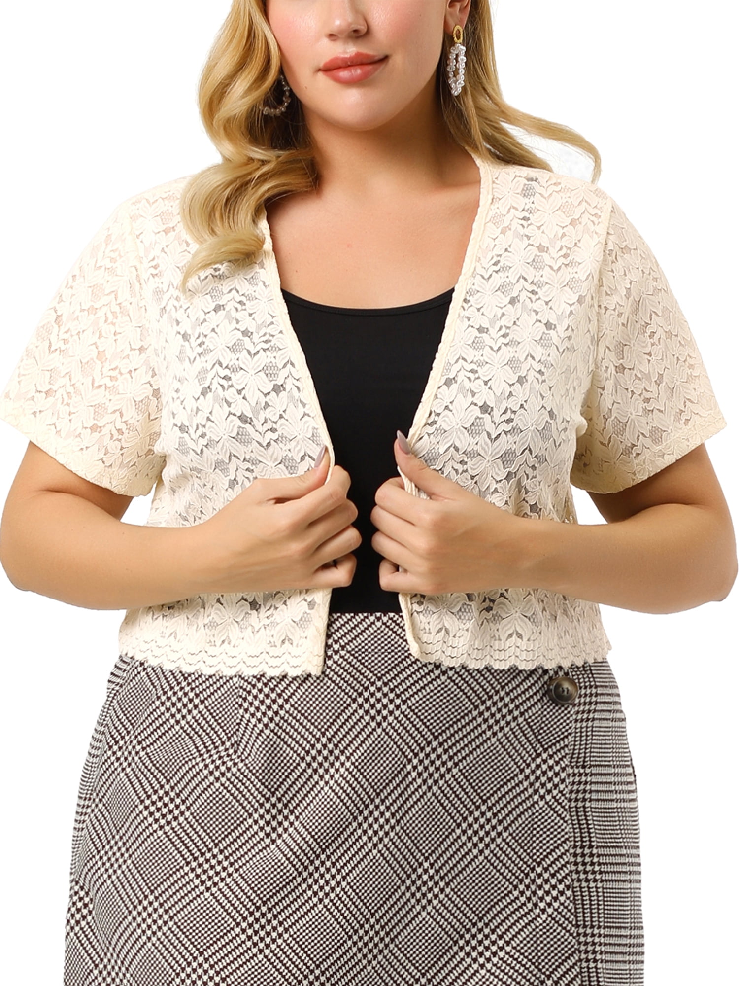 SHOWMALL Plus Size Shrugs for Women 3/4 Sleeve Coffee 3X
