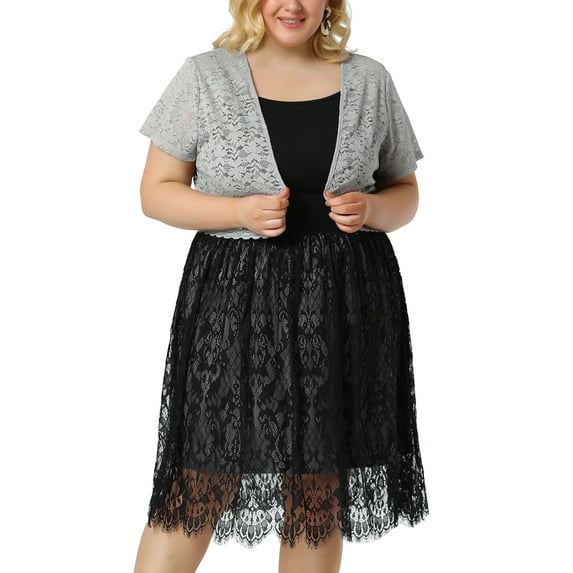 Agnes Orinda Plus Size Bolero Shrugs for Women Open Front Short Sleeve Crochet Lace Cropped Cardigans 3X Grey