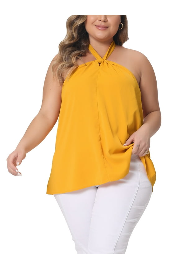 Plus Size Camisole for Women Self Tie Hanging Neck Suspender Vest Sleeveless Cami Tank Top 2X Orange