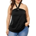 thumbnail image 1 of Agnes Orinda Plus Size Camisole for Women Self Tie Hanging Neck Suspender Vest Sleeveless Cami Tank Top 4X Black, 1 of 6