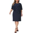thumbnail image 1 of Agnes Orinda Plus Size Cape Dress for Women Sleeveless with Lace Overlay Bodycon Party Pencil Dress 1X Dark Blue, 1 of 6
