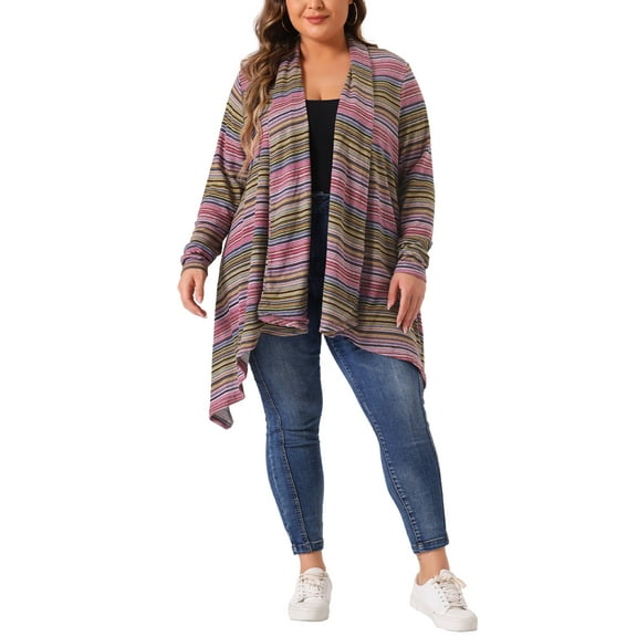 Agnes Orinda Women's Plus Size Cardigan Sweaters Lightweight Long Sleeve Open Front Knit Stripe Cardigans 4X Purple