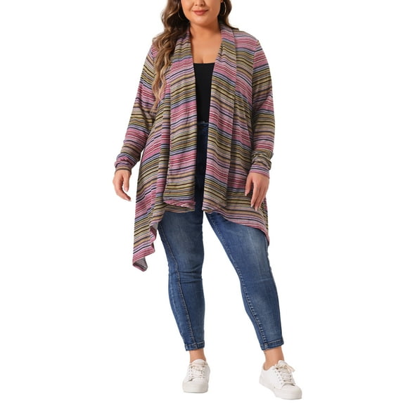 Agnes Orinda Women's Plus Size Cardigan Sweaters Lightweight Long Sleeve Open Front Knit Stripe Cardigans 1X Purple