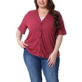 thumbnail image 1 of Agnes Orinda Plus Size Cardigan for Women Button Down Sheer Round Neck Short Sleeve Knitted Sweater 3X Burgundy, 1 of 6
