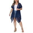thumbnail image 1 of Agnes Orinda Plus Size Cardigan for Women Lace Crochet Short Sleeves Sheer Cover Up 1X Royal Blue, 1 of 5