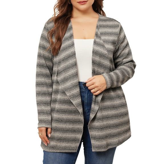 Agnes Orinda Plus Size Cardigan for Women Long Sleeve Casual Lightweight Knit Open Front Outfits 4X Apricot Black