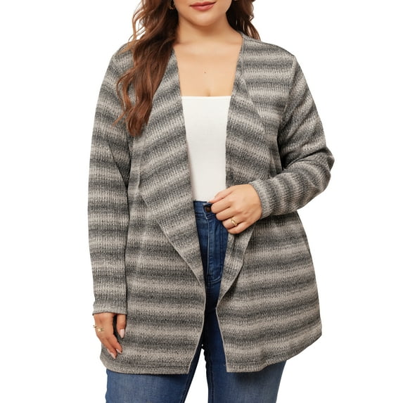 Agnes Orinda Plus Size Cardigan for Women Long Sleeve Casual Lightweight Knit Open Front Outfits 4X Apricot Black