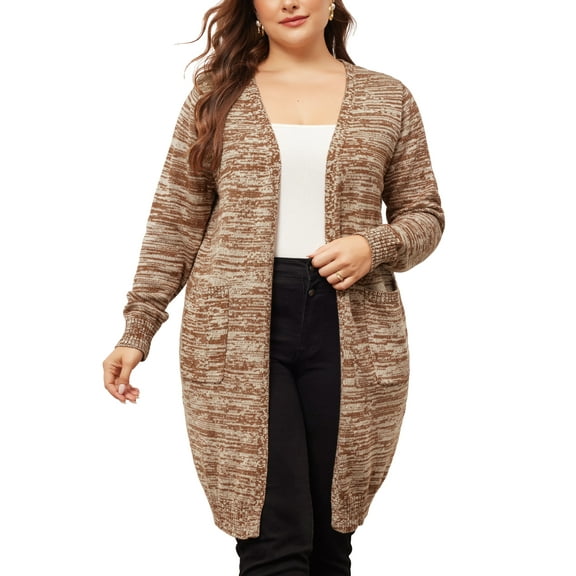 Agnes Orinda Plus Size Cardigan for Women Long Sleeve Open Front Knit Pockets Coat