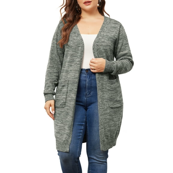 Agnes Orinda Plus Size Cardigan for Women Long Sleeve Open Front Knit Pockets Coat