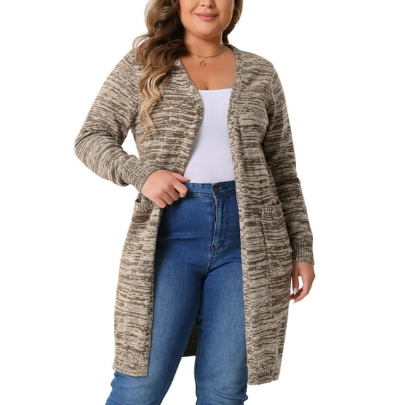 Agnes Orinda Plus Size Cardigan for Women Long Sleeve Open Front Knit Pockets Coat