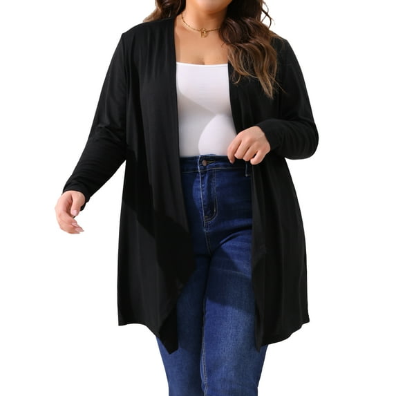 Agnes Orinda Plus Size Cardigan for Women Long Sleeve Open Front Lightweight High Low Hem Draped Cover Ups 1X Black