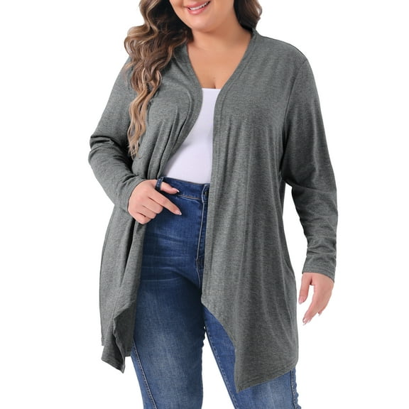 Agnes Orinda Plus Size Cardigan for Women Long Sleeve Open Front Lightweight High Low Hem Draped Cover Ups 1X Grey