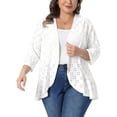 thumbnail image 1 of Agnes Orinda Women's Plus Size Cardigans Ruffle Open Front 3/4 Sleeve Eyelet Netted Knit Casual Cover Up 1X White, 1 of 4
