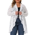 thumbnail image 1 of Agnes Orinda Plus Size Lace Cardigan for Women Ruffle Cardigans Open Front Long Sleeve Sheer Lace Crochet Cover Up 2X White, 1 of 5