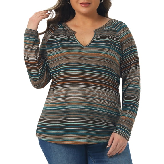 Agnes Orinda Plus Size Casual Tops for Women Long Sleeve T-Shirt Notch V Neck Blouses Fall Winter Tunics 4X Orange