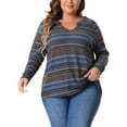 thumbnail image 1 of Agnes Orinda Plus Size Casual Tops for Women Long Sleeve T-Shirt Notch V Neck Blouses Fall Winter Tunics 1X Blue, 1 of 6