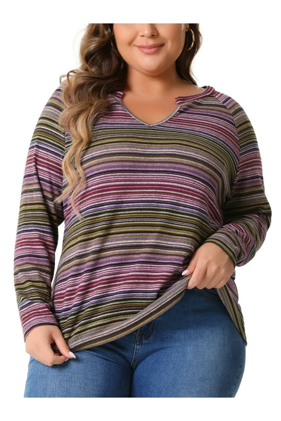 Plus Size Casual Tops for Women Long Sleeve T-Shirt Notch V Neck Blouses Fall Winter Tunics 3X Pink
