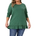 thumbnail image 1 of Agnes Orinda Plus Size Casual Tunic Tops for Women Crew Neck Long Sleeve Ruffled Hem Flowy Blouses with Pockets Green 1X, 1 of 6