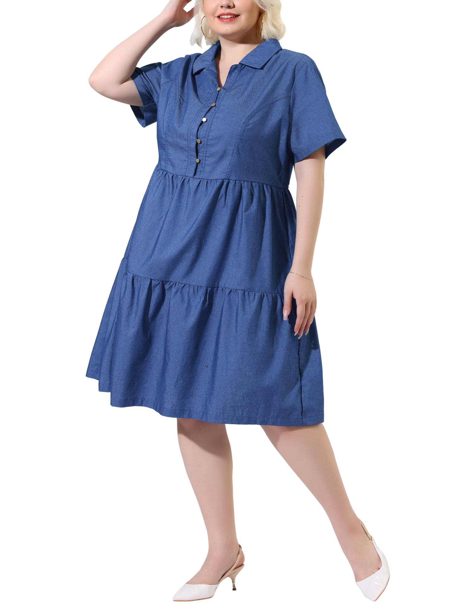 Agnes Orinda Women #39 s Plus Size Chambray Shirt Dress with Short Sleeves Agnes Orinda Women #39 s Plus Size Chambray Shirt Dress with Short Sleeves