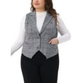 thumbnail image 1 of Agnes Orinda Women's Plus Size Checkered Vest Plaid Button Down Lined Waistcoat Curvy Vintage Office Work Vests with Pocket 2X Grey, 1 of 4