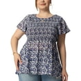 thumbnail image 1 of Agnes Orinda Plus Size Chiffon Blouses for Women Summer Flare Short Sleeve Smocked Ditsy Floral Peplum Top 1X Black Purple, 1 of 6