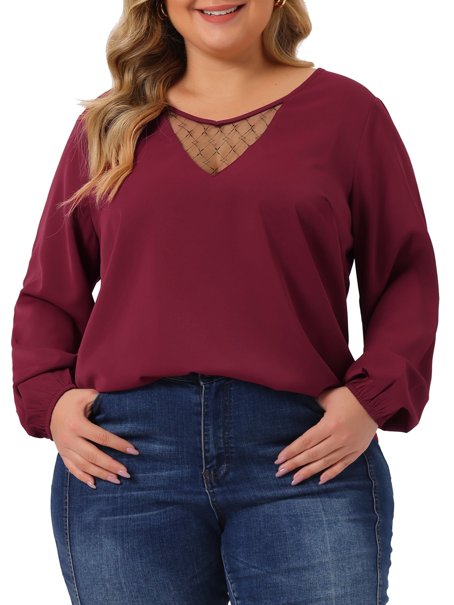 Lace-Paneled V-Neck Long-Sleeved Chiffon Shirt Lace-Paneled V-Neck Long-Sleeved Chiffon Shirt