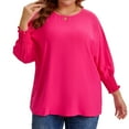 thumbnail image 1 of Agnes Orinda Women's Plus Size Chiffon Tops Batwing Ruffle Long Sleeve Casual Loose Shirts Blouses 1X Hot Pink, 1 of 7