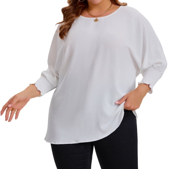 Agnes Orinda Women's Plus Size Chiffon Tops Batwing Ruffle Long Sleeve Casual Loose Shirts Blouses 4X White
