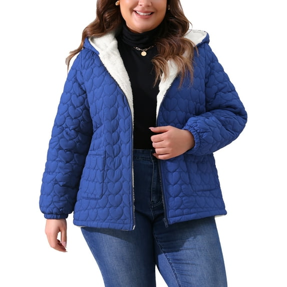 Agnes Orinda Plus Size Coat for Women Lightweight Puffer Jacket with Hood Pockets Quilted Padded Full Zip Winter Coats 4X Royal Blue