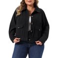 thumbnail image 1 of Agnes Orinda Women's Plus Size Short Jacket Lapel Button Down Long Sleeve Fall Casual Corduroy Jackets with Pockets 2X Black, 1 of 6