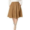 thumbnail image 1 of Agnes Orinda Plus Size Corduroy Midi Skirts for Women Elastic High Waist Button Front A-Line Skirt with Pockets 3X Brown, 1 of 6