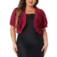 thumbnail image 1 of Agnes Orinda Women's Plus Size Cropped Cardigans Open Front Short Sleeve Floral Lace Sheer Bolero Shrugs 4X Burgundy, 1 of 6