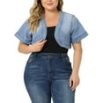 thumbnail image 1 of Agnes Orinda Women's Plus Size Denim Jackets Cardigan Casual Short Crop Jean Jacket Shrug 1X Light Blue, 1 of 6