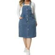 Agnes Orinda Plus Size Denim Overall Dress for Women Button Front Adjustable Strap Suspender Skirt 1X Gray Blue