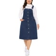 thumbnail image 1 of Agnes Orinda Plus Size Denim Overall Dress for Women Button Front Adjustable Strap Suspender Skirt 3X Dark Blue, 1 of 6