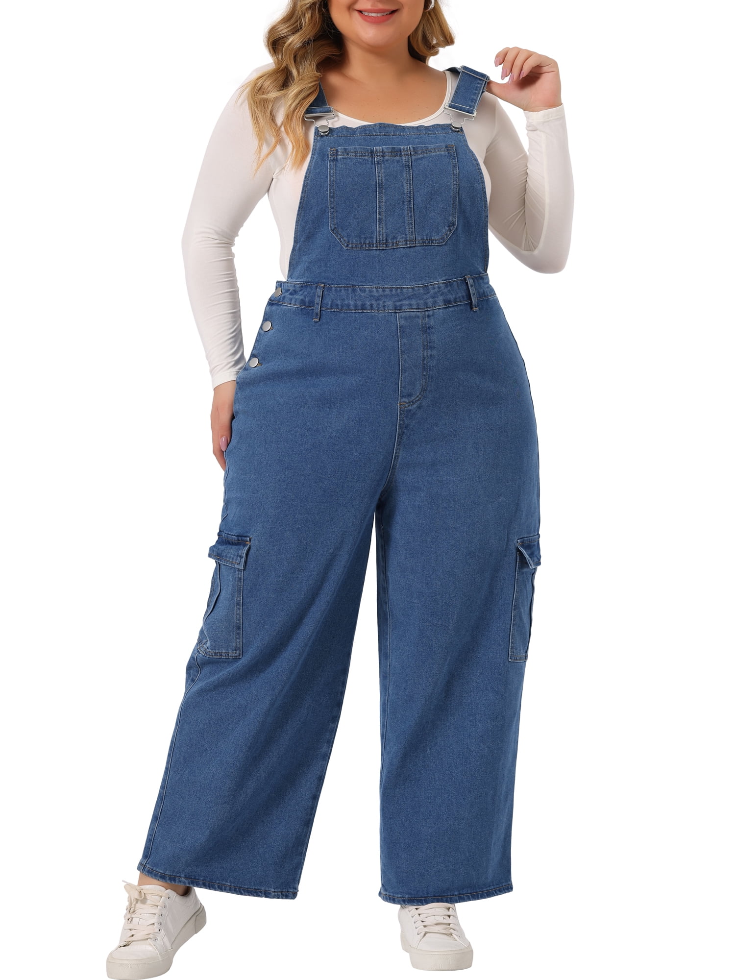 【値下げ中】Looplus Denim Overall Pants Unique Bargains Women's Plus Size Adjustable Denim Overalls