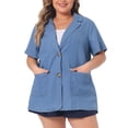thumbnail image 1 of Agnes Orinda Plus Size Denim Shirt for Women Front Lapel Short Sleeve Button Down Chambray Shirts, 1 of 5