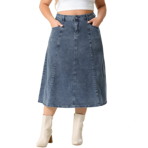 Agnes Orinda Plus Size Denim Skirt for Women High Waist A